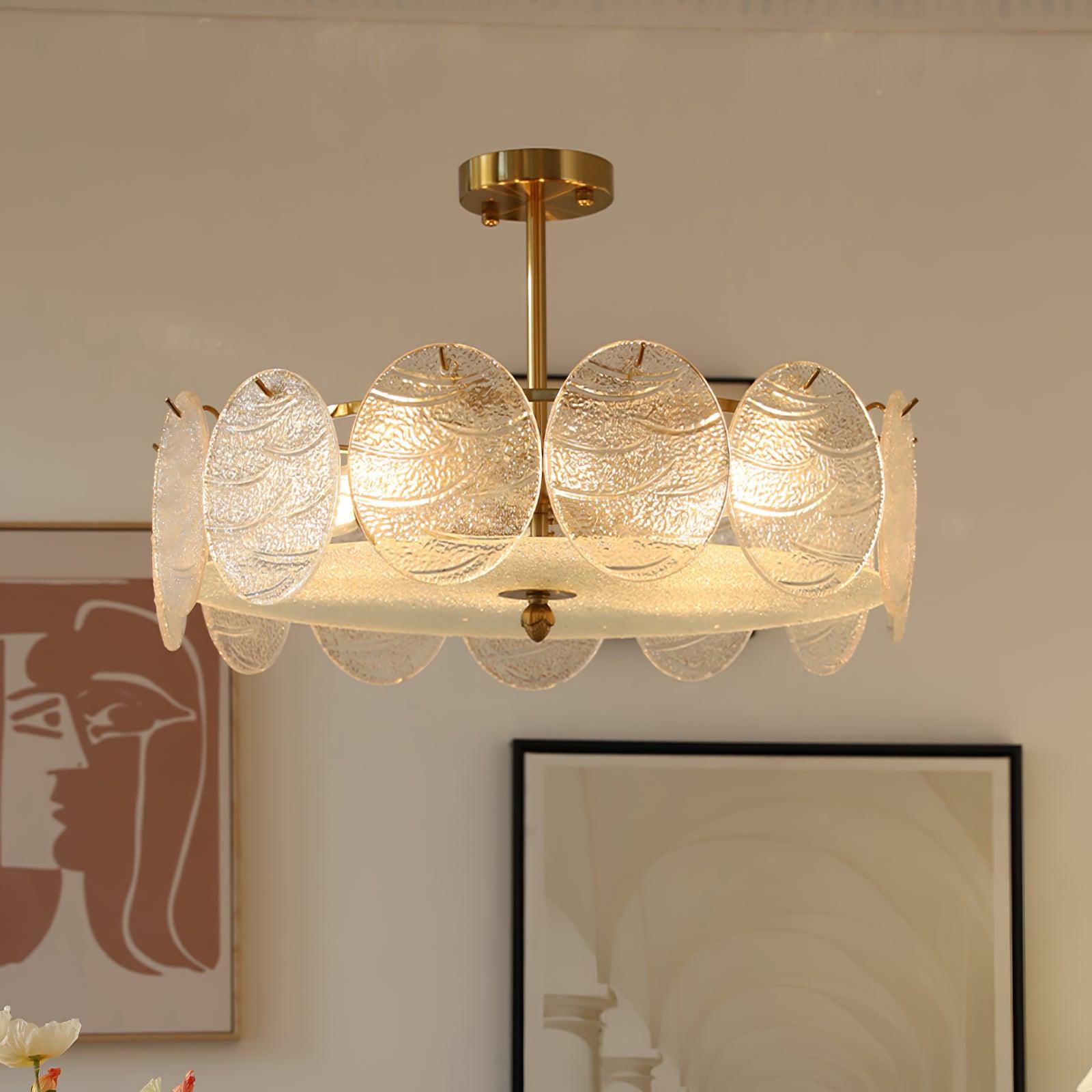 Velalaine Ceiling Lamp with Gold Finish and Ribbed Glass
