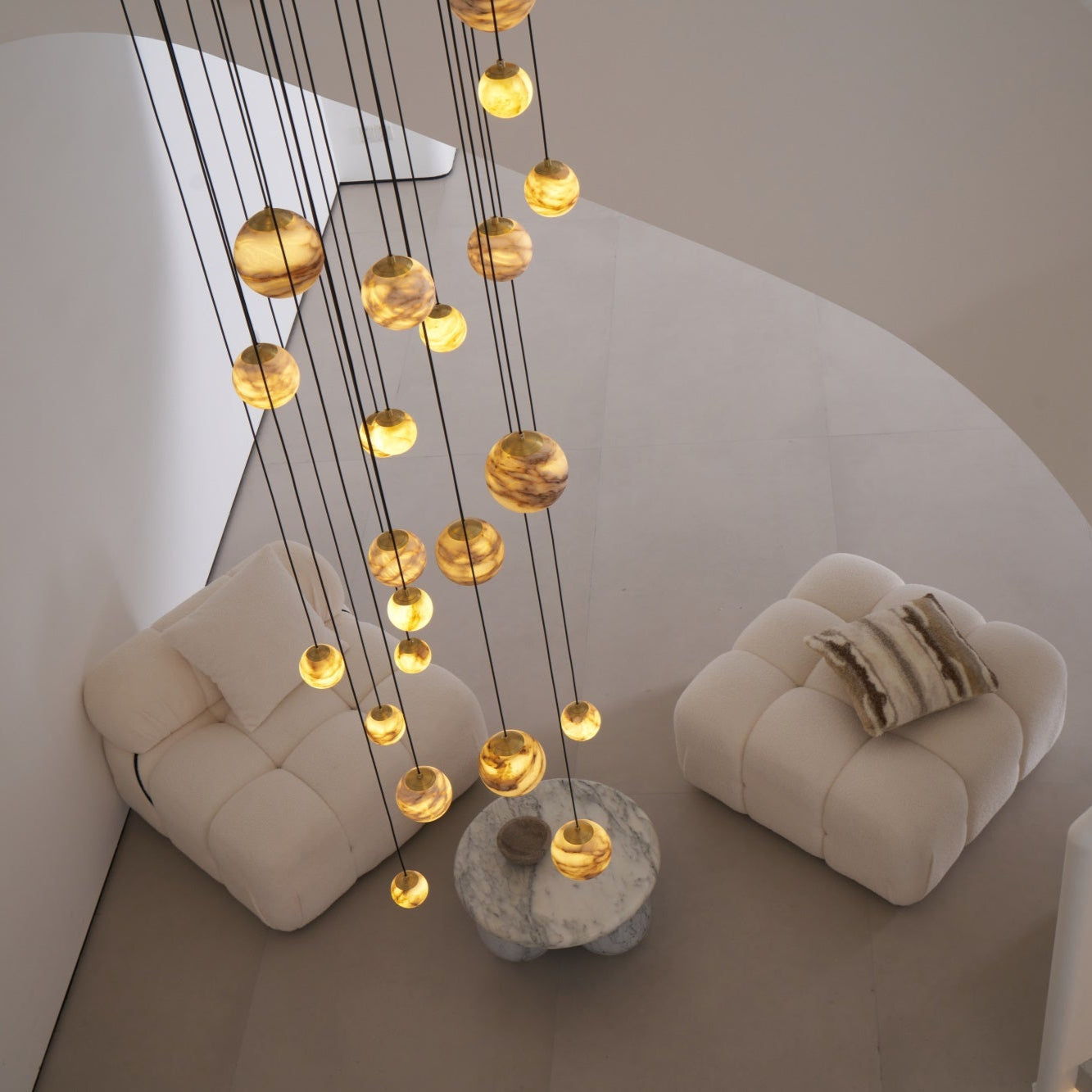 LUX Alabaster Cluster Chandelier Staircase