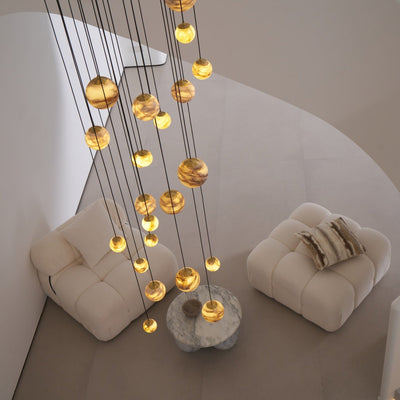 LUX Alabaster Cluster Chandelier Staircase