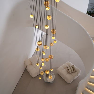 LUX Alabaster Cluster Chandelier Staircase