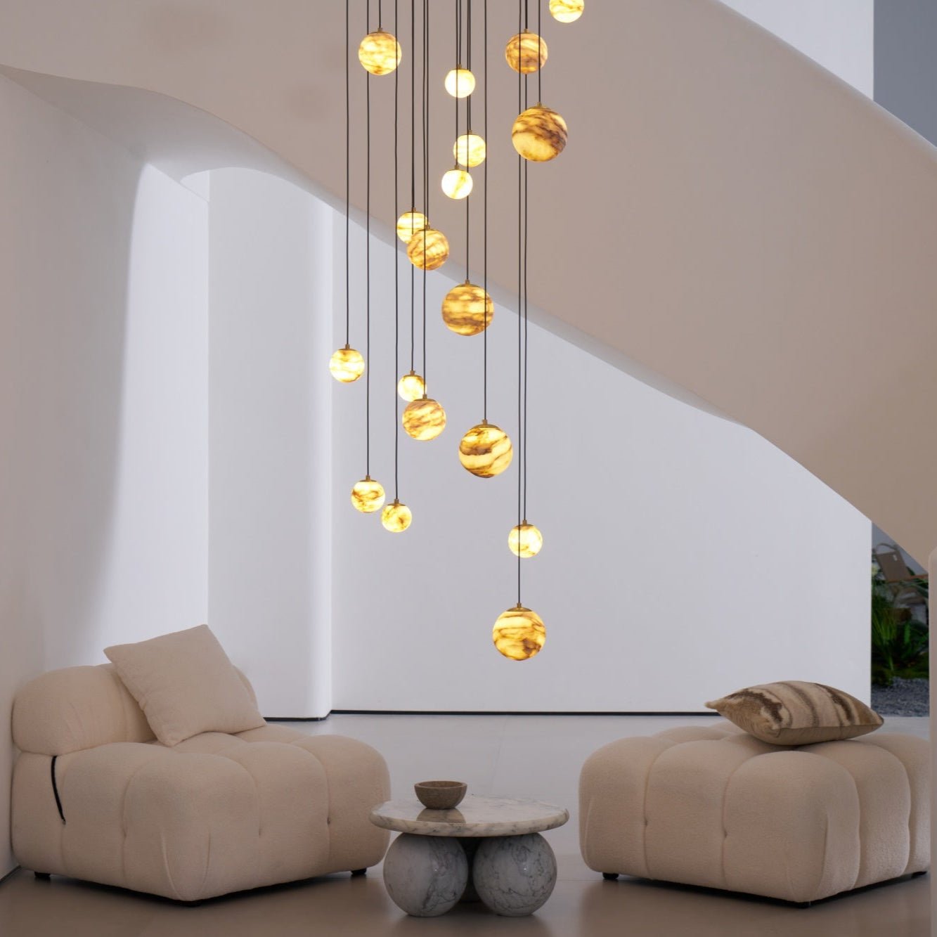 LUX Alabaster Cluster Chandelier Staircase