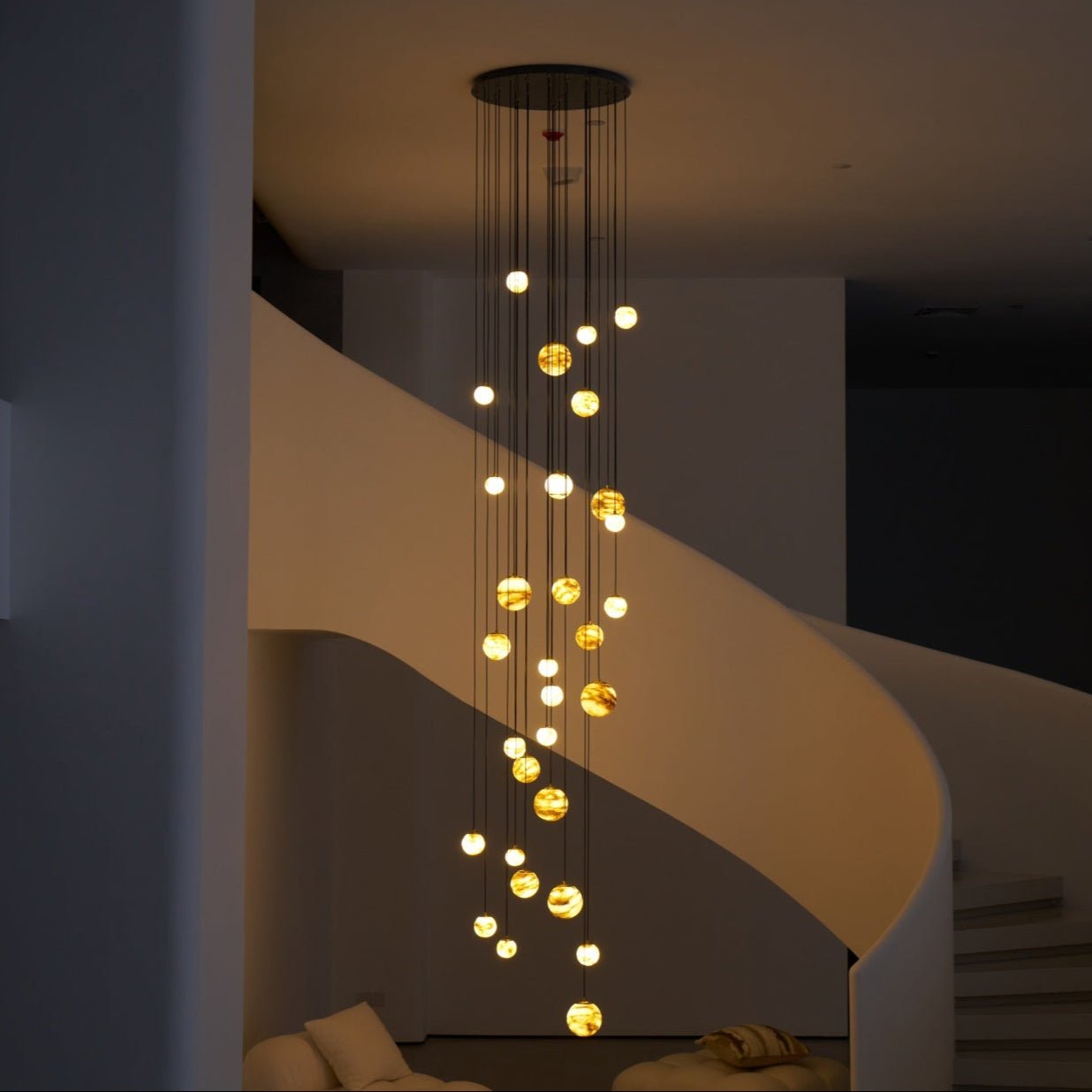 LUX Alabaster Cluster Chandelier Staircase