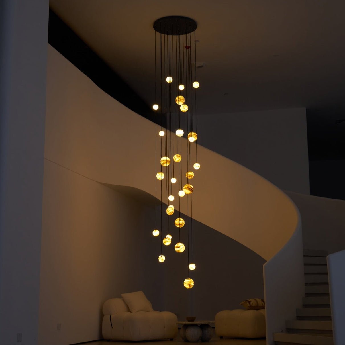 LUX Alabaster Cluster Chandelier Staircase