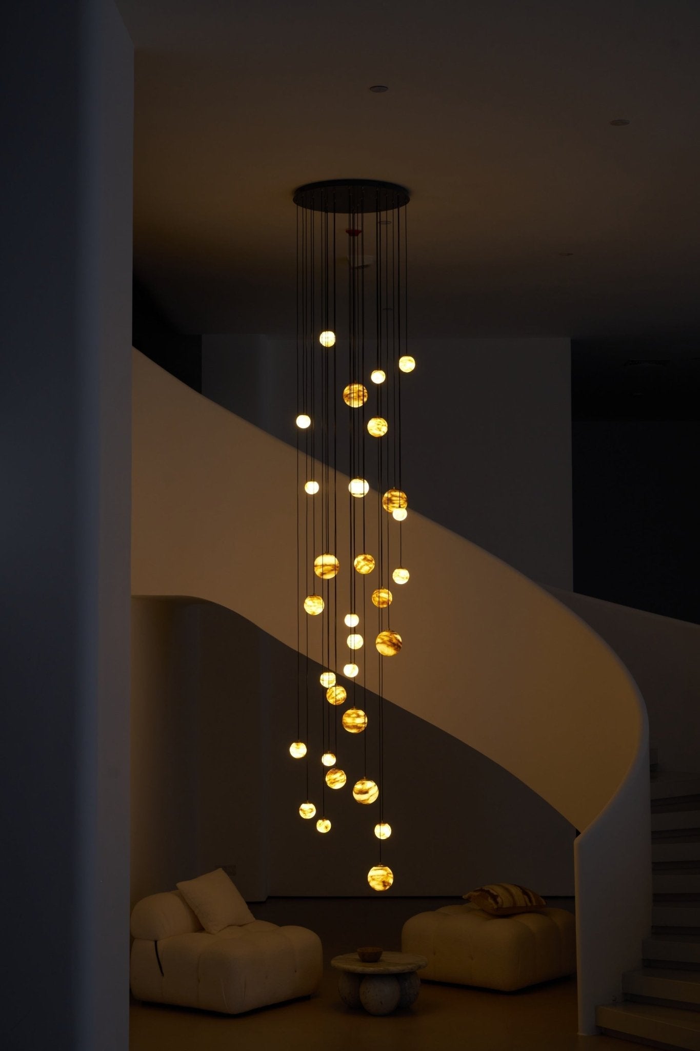 LUX Alabaster Cluster Chandelier Staircase