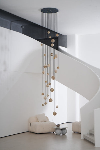 LUX Alabaster Cluster Chandelier Staircase