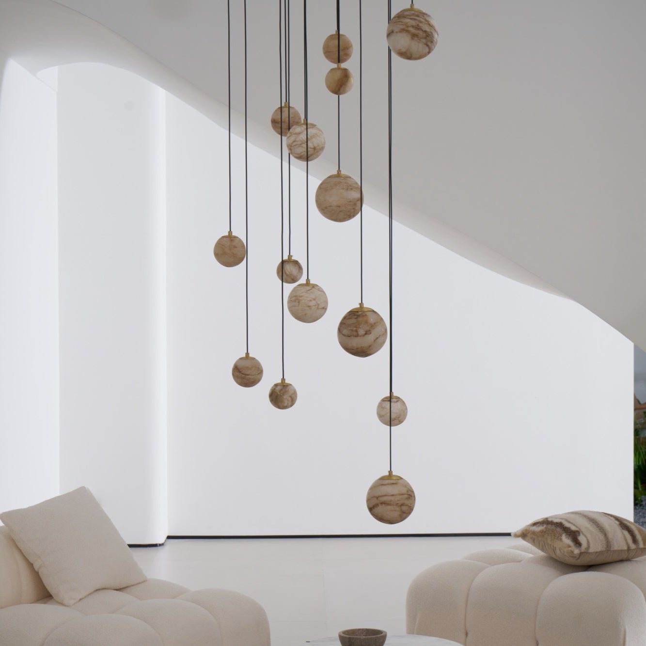 LUX Alabaster Cluster Chandelier Staircase
