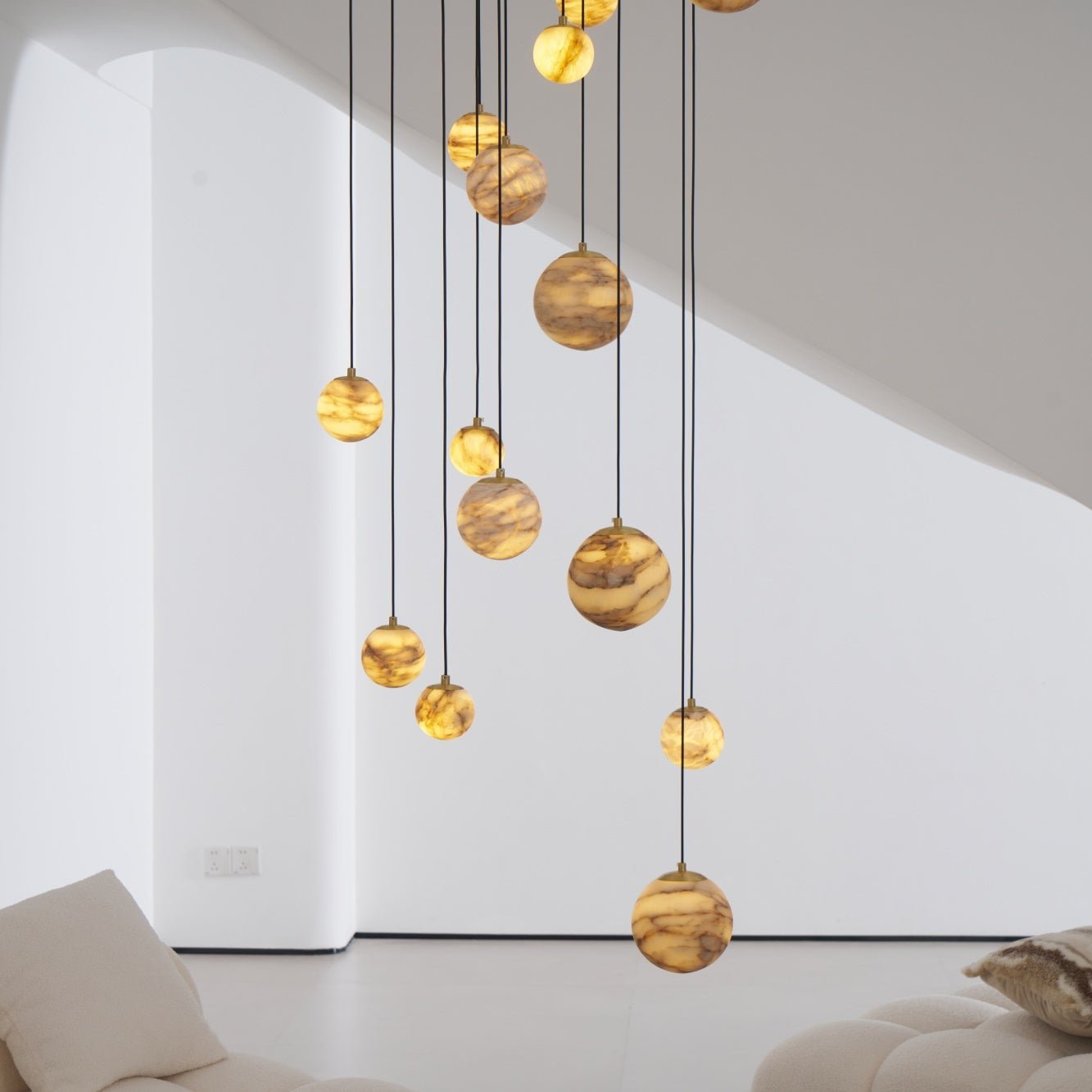 LUX Alabaster Cluster Chandelier Staircase