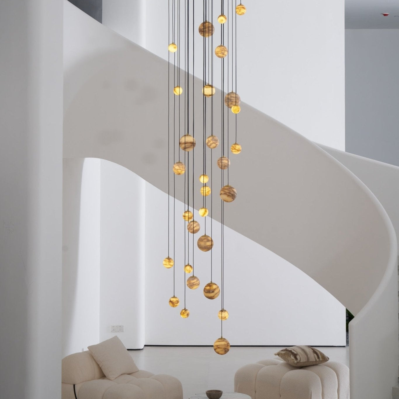 LUX Alabaster Cluster Chandelier Staircase