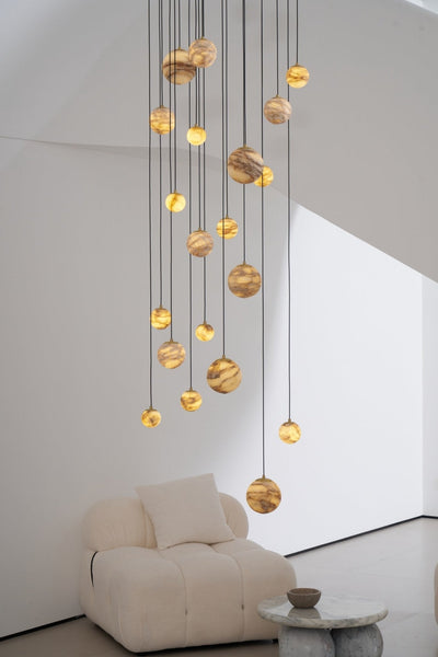 LUX Alabaster Cluster Chandelier Staircase