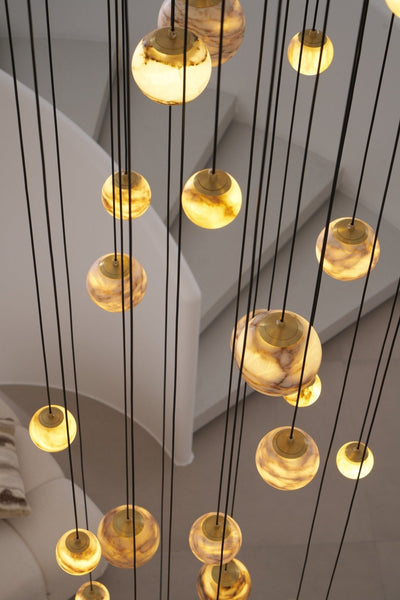 LUX Alabaster Cluster Chandelier Staircase