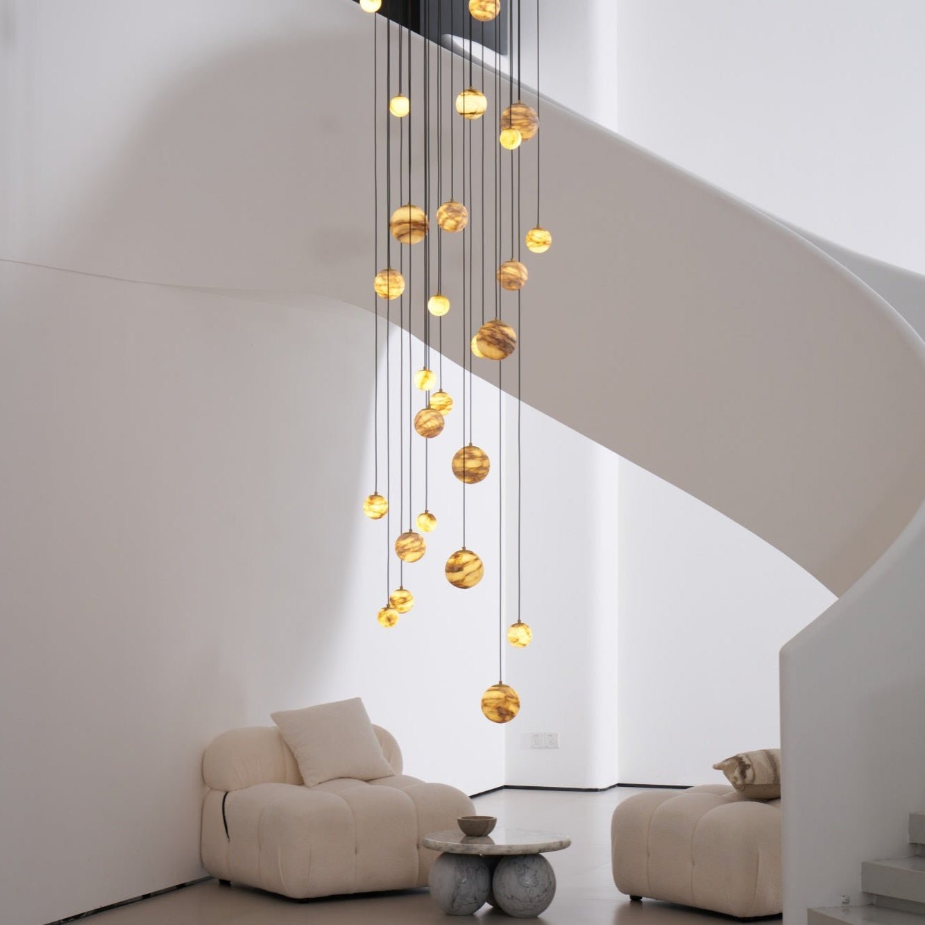 LUX Alabaster Cluster Chandelier Staircase
