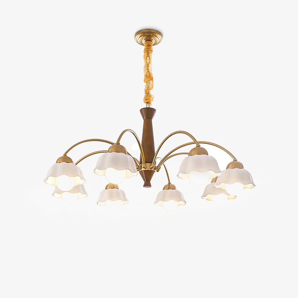 Aldoraria Chandelier Brass Wood Opaline Ceramic