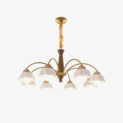 Aldoraria Chandelier Brass Wood Opaline Ceramic