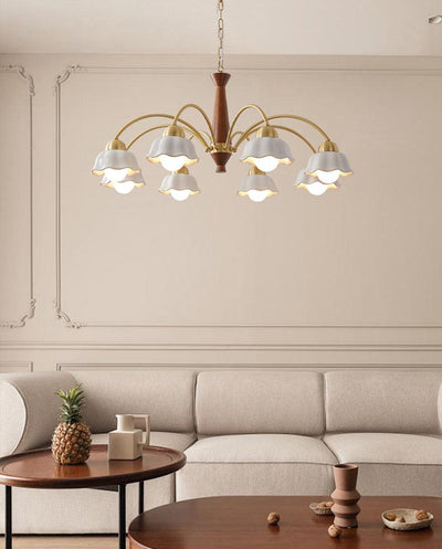 Aldoraria Chandelier Brass Wood Opaline Ceramic