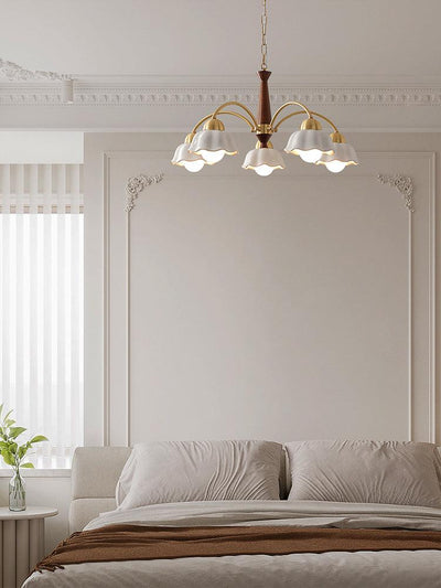 Aldoraria Chandelier Brass Wood Opaline Ceramic