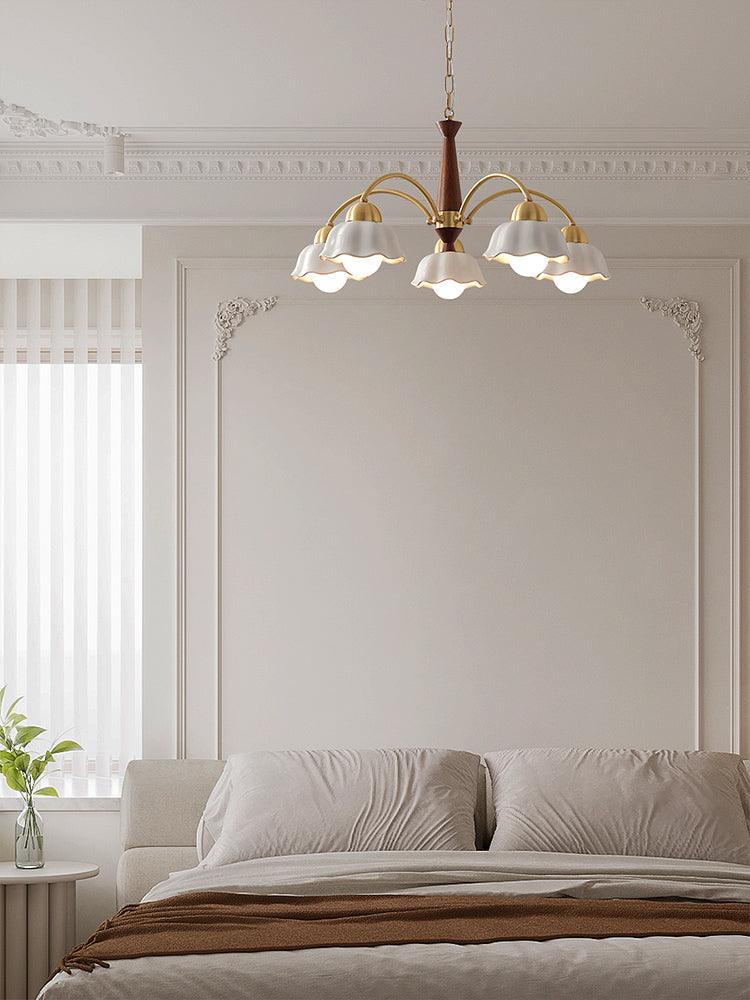 Aldoraria Chandelier Brass Wood Opaline Ceramic