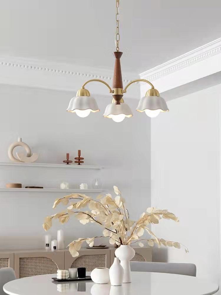 Aldoraria Chandelier Brass Wood Opaline Ceramic