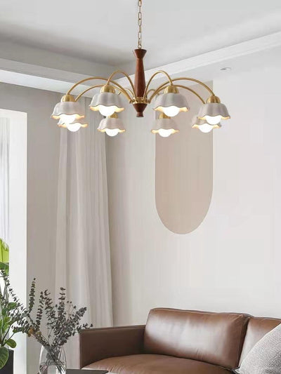 Aldoraria Chandelier Brass Wood Opaline Ceramic