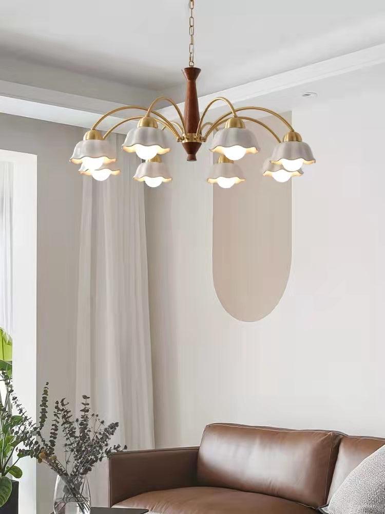 Aldoraria Chandelier Brass Wood Opaline Ceramic