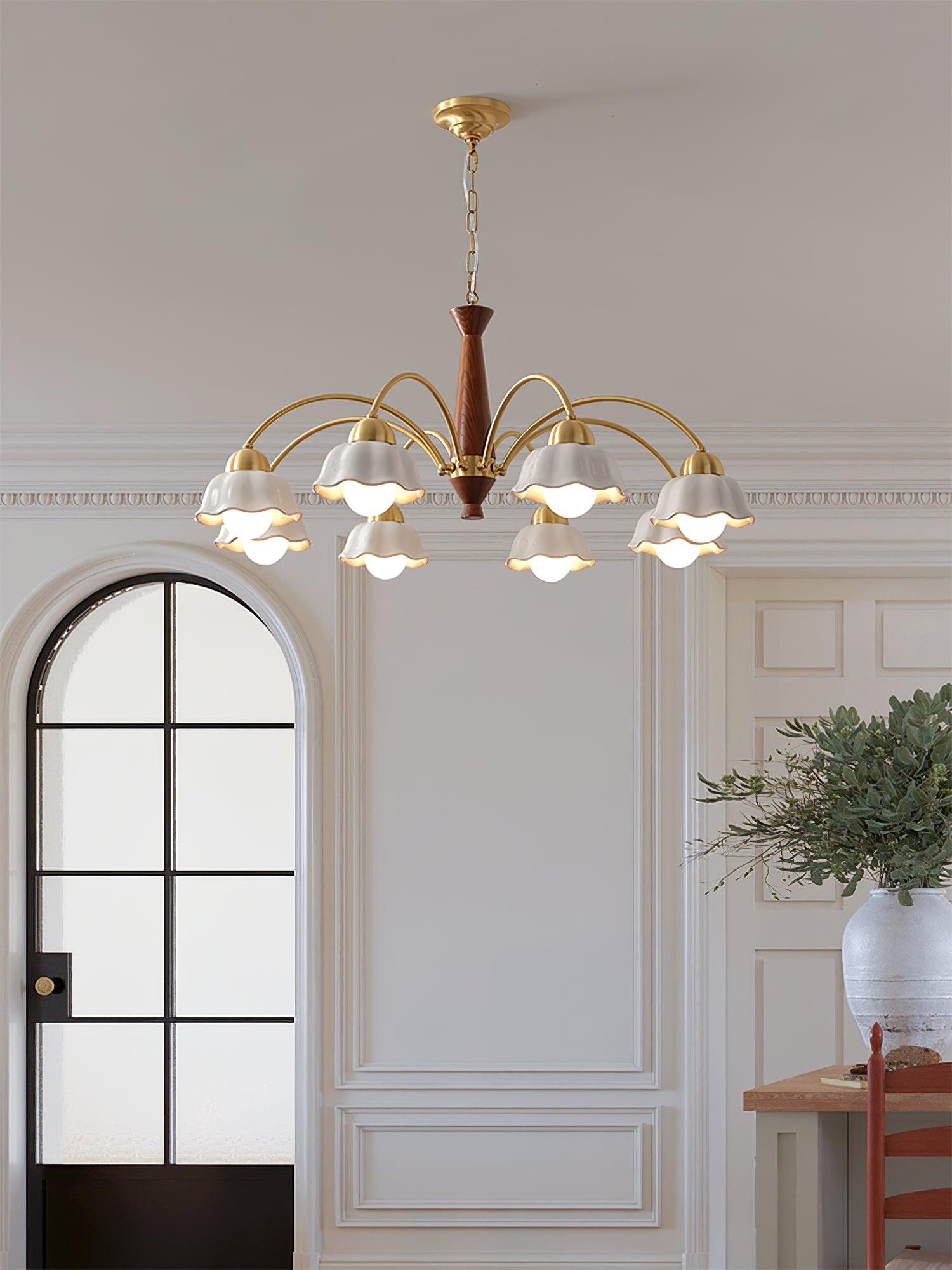 Aldoraria Chandelier Brass Wood Opaline Ceramic