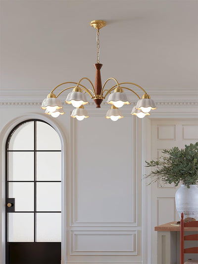 Aldoraria Chandelier Brass Wood Opaline Ceramic