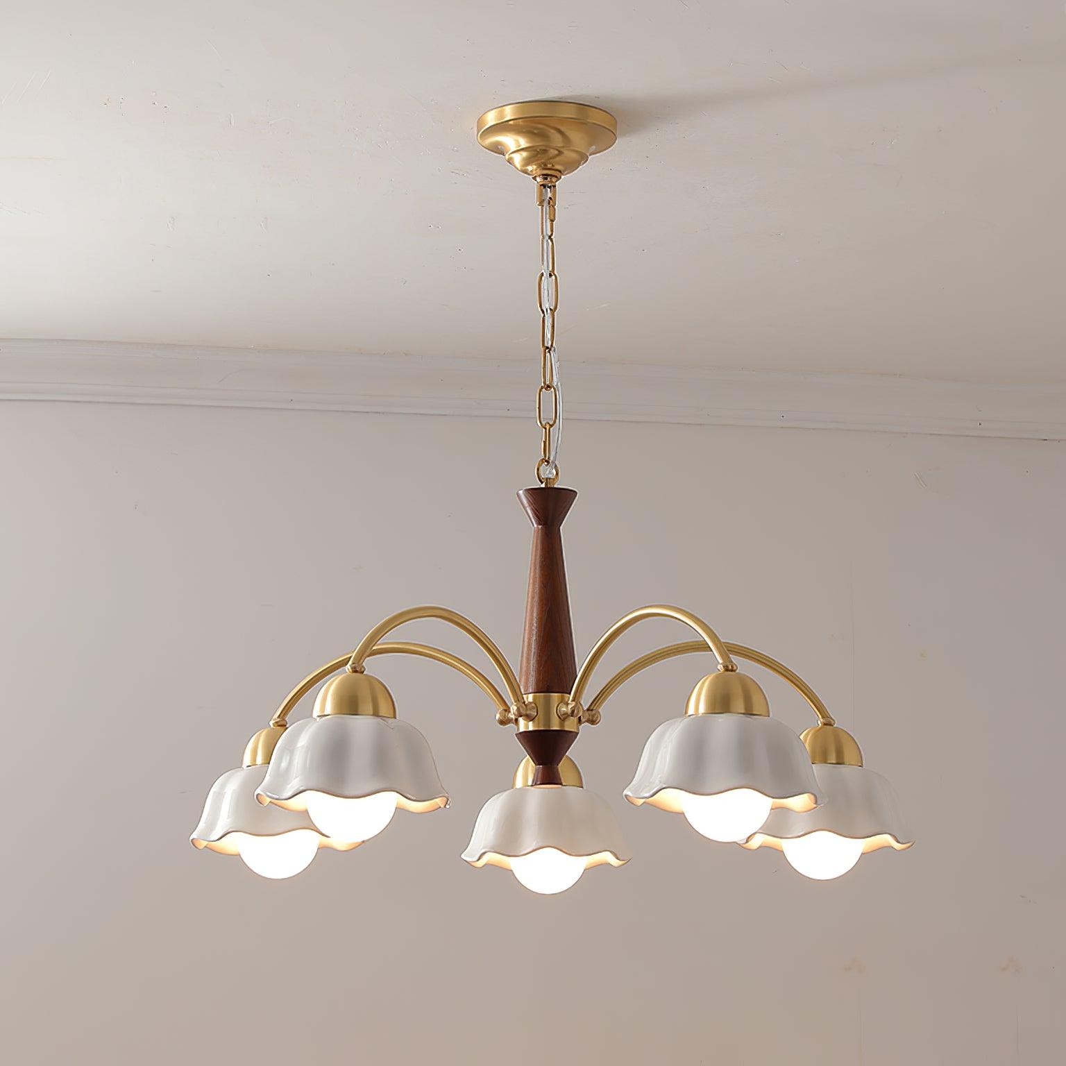 Aldoraria Chandelier Brass Wood Opaline Ceramic