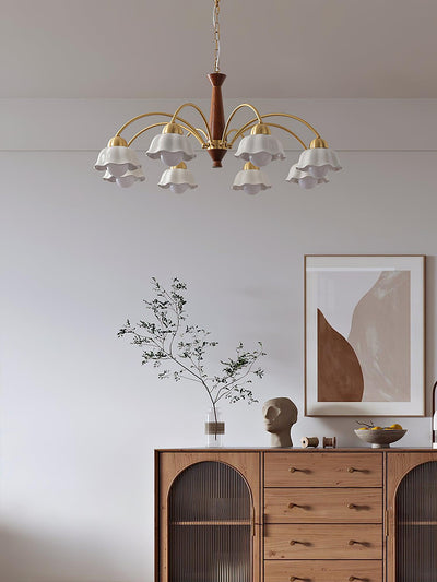 Aldoraria Chandelier Brass Wood Opaline Ceramic