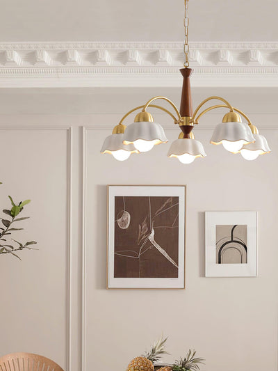 Aldoraria Chandelier Brass Wood Opaline Ceramic
