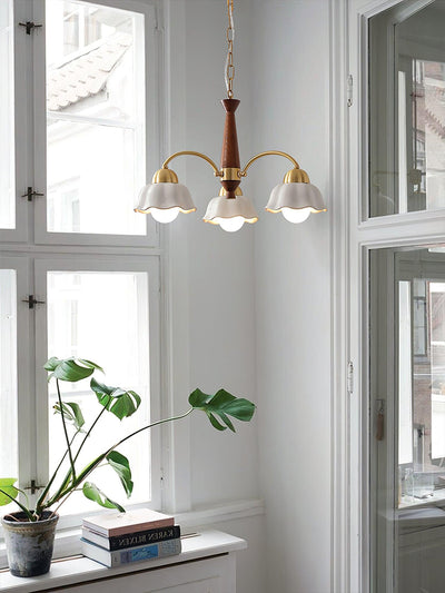 Aldoraria Chandelier Brass Wood Opaline Ceramic