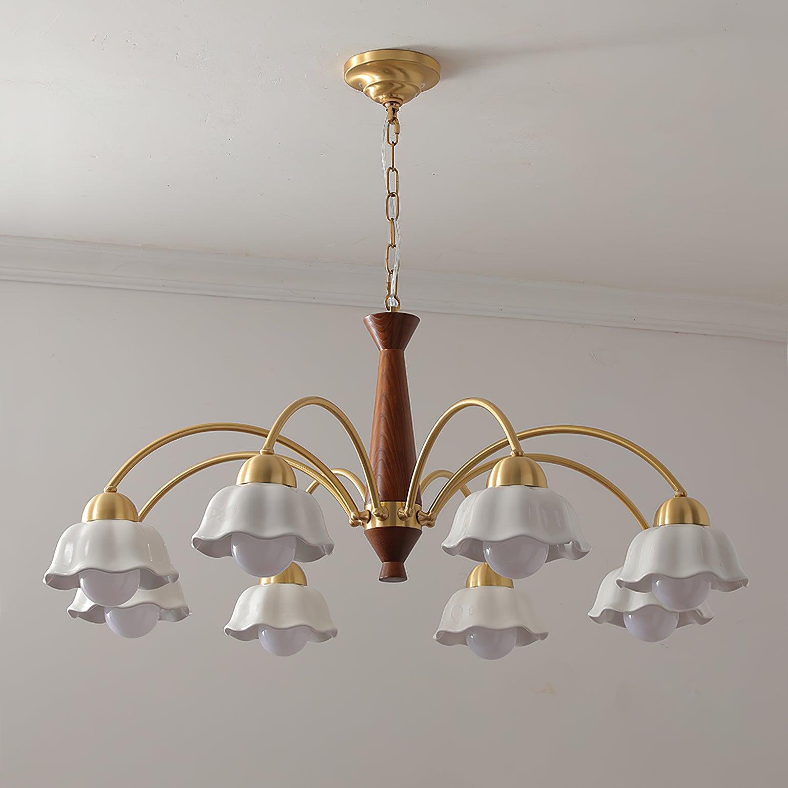 Aldoraria Chandelier Brass Wood Opaline Ceramic