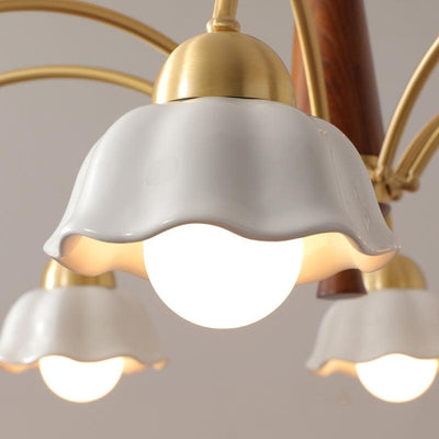 Aldoraria Chandelier Brass Wood Opaline Ceramic