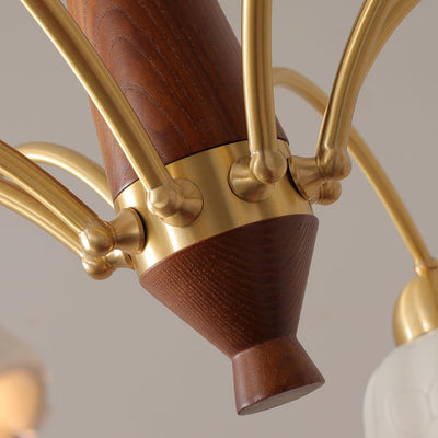 Aldoraria Chandelier Brass Wood Opaline Ceramic