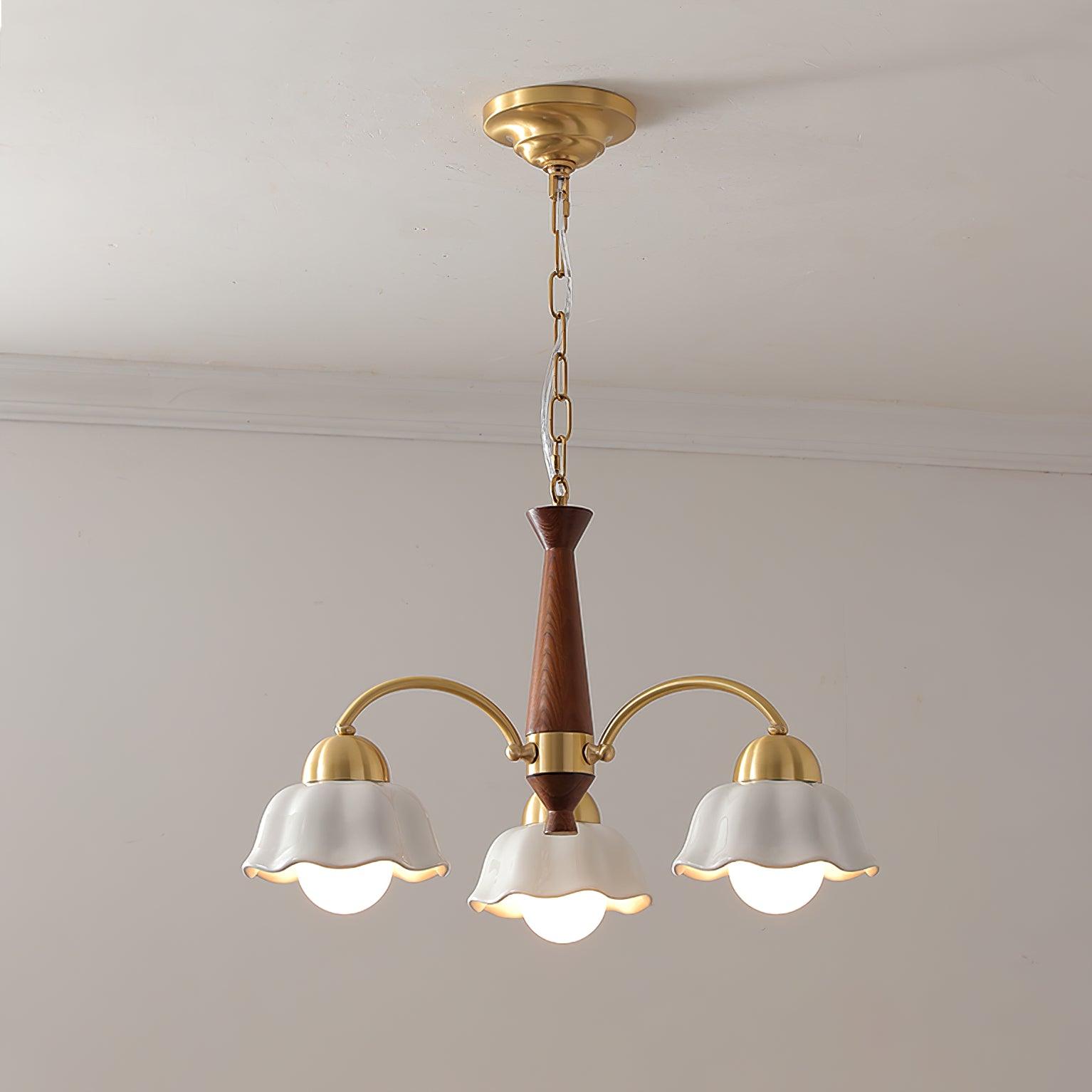 Aldoraria Chandelier Brass Wood Opaline Ceramic