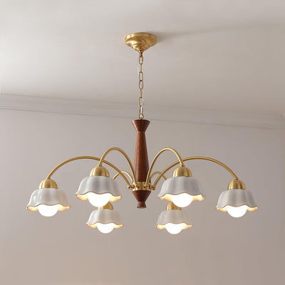 Aldoraria Chandelier Brass Wood Opaline Ceramic