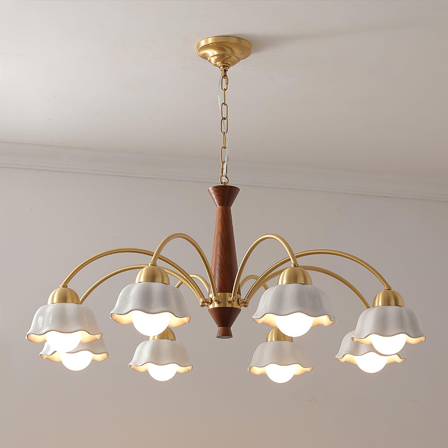Aldoraria Chandelier Brass Wood Opaline Ceramic