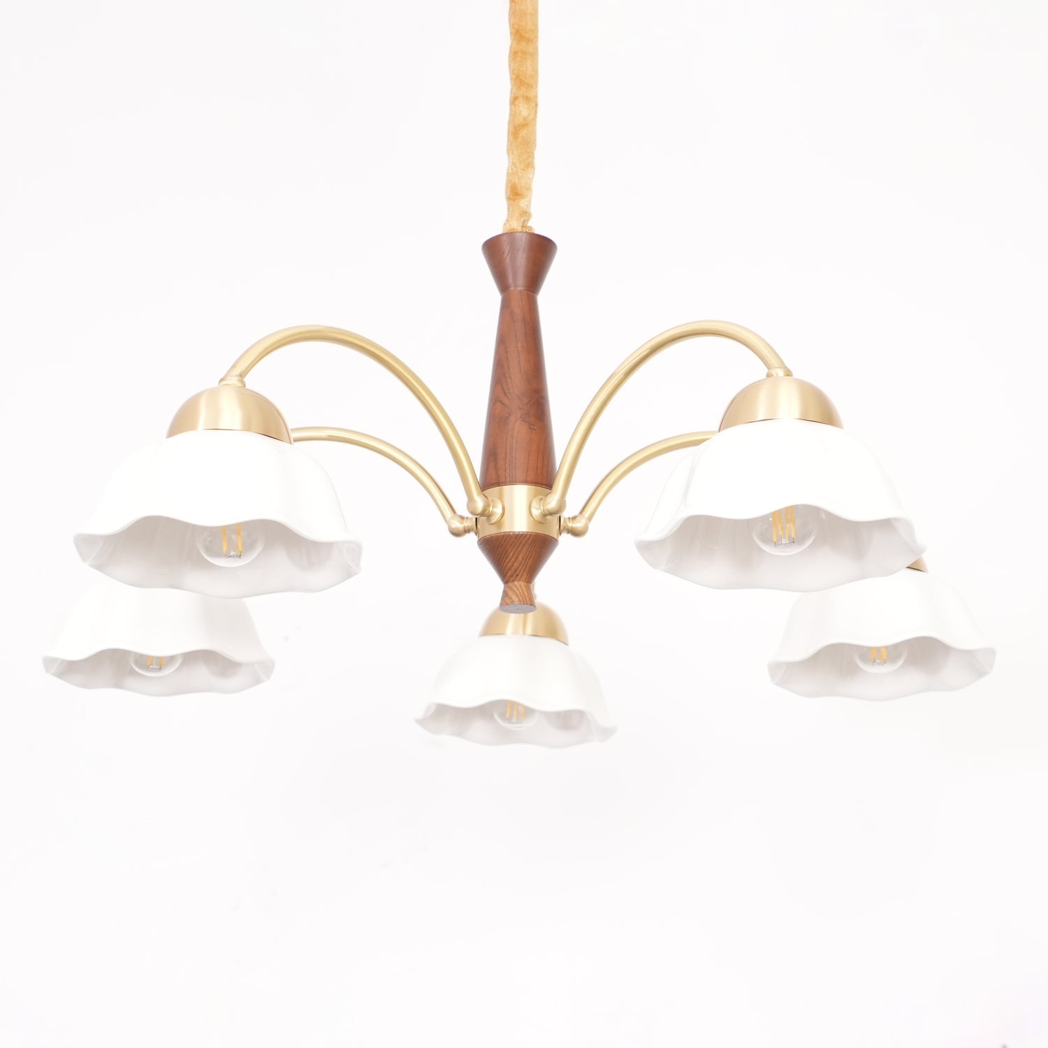 Aldoraria Chandelier Brass Wood Opaline Ceramic