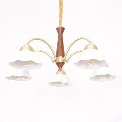 Aldoraria Chandelier Brass Wood Opaline Ceramic