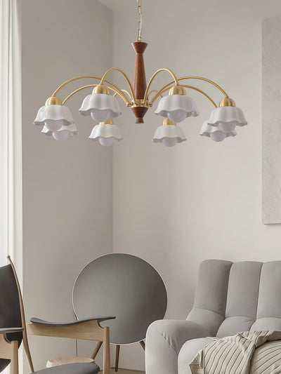 Aldoraria Chandelier Brass Wood Opaline Ceramic