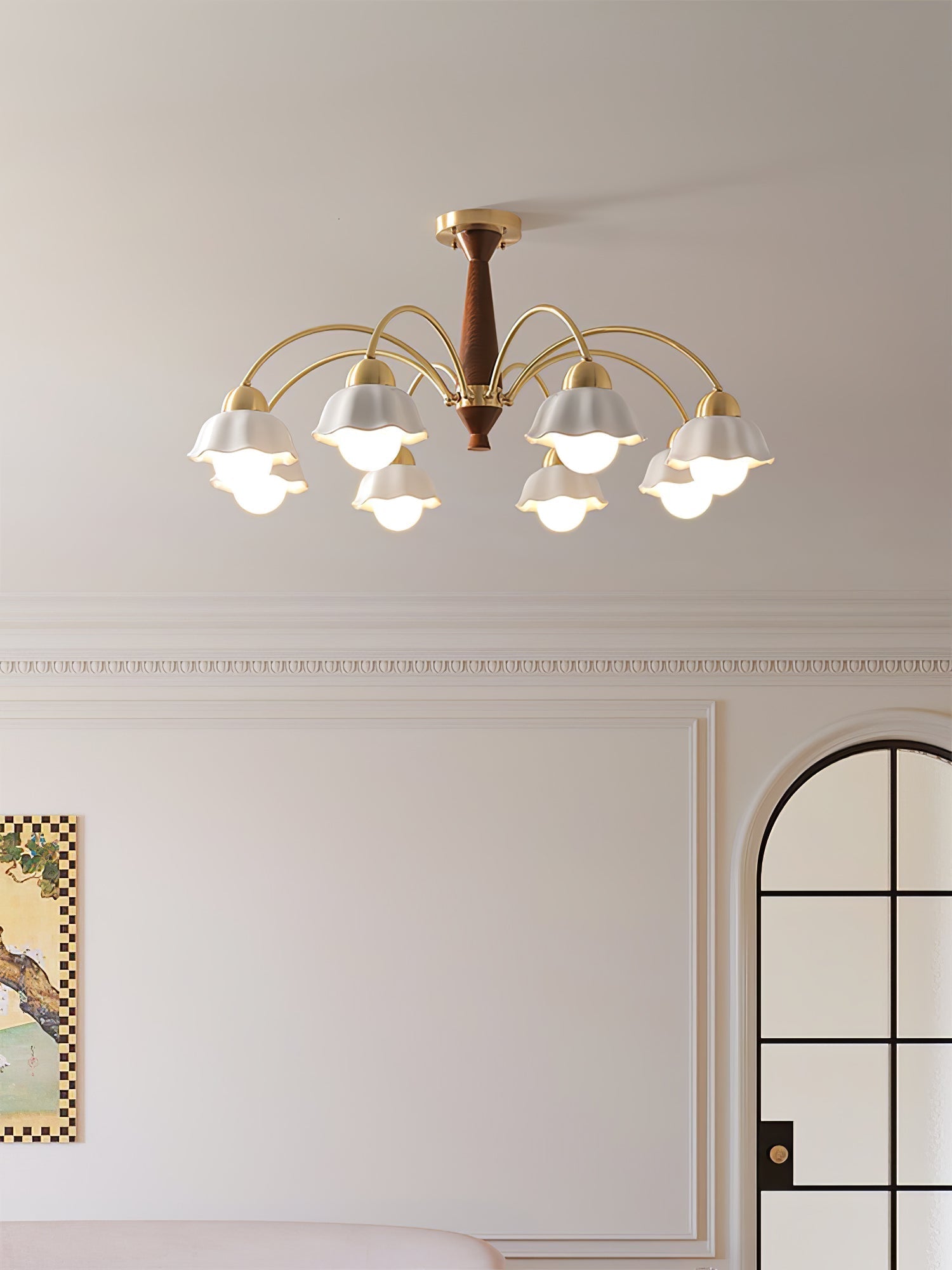 Aldoraria Chandelier Brass Wood Opaline Ceramic
