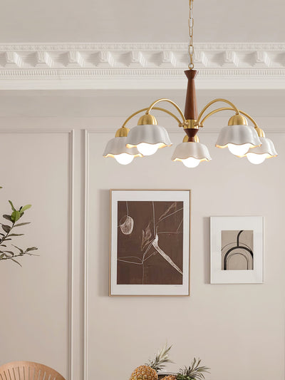 Aldoraria Chandelier Brass Wood Opaline Ceramic