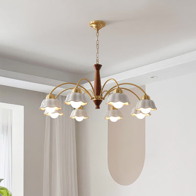 Aldoraria Chandelier Brass Wood Opaline Ceramic