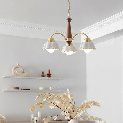 Aldoraria Chandelier Brass Wood Opaline Ceramic
