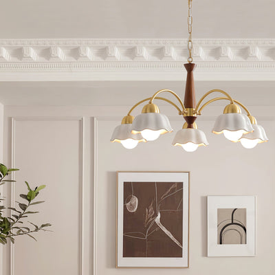 Aldoraria Chandelier Brass Wood Opaline Ceramic
