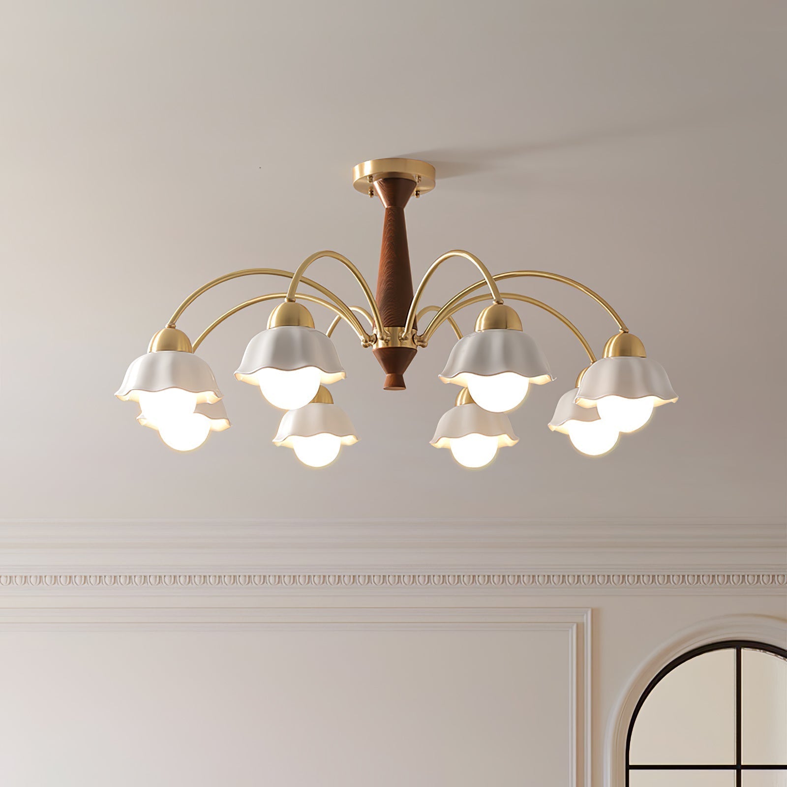 Aldoraria Chandelier Brass Wood Opaline Ceramic