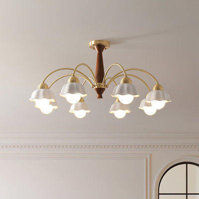 Aldoraria Chandelier Brass Wood Opaline Ceramic