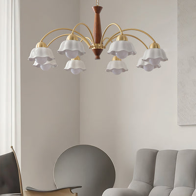 Aldoraria Chandelier Brass Wood Opaline Ceramic