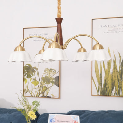 Aldoraria Chandelier Brass Wood Opaline Ceramic