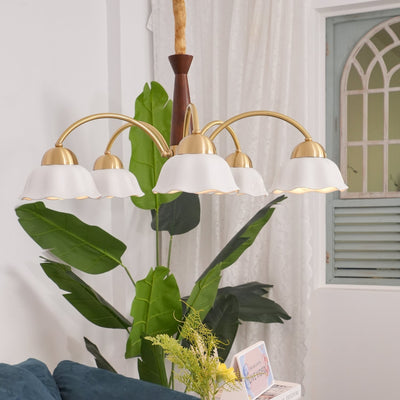 Aldoraria Chandelier Brass Wood Opaline Ceramic