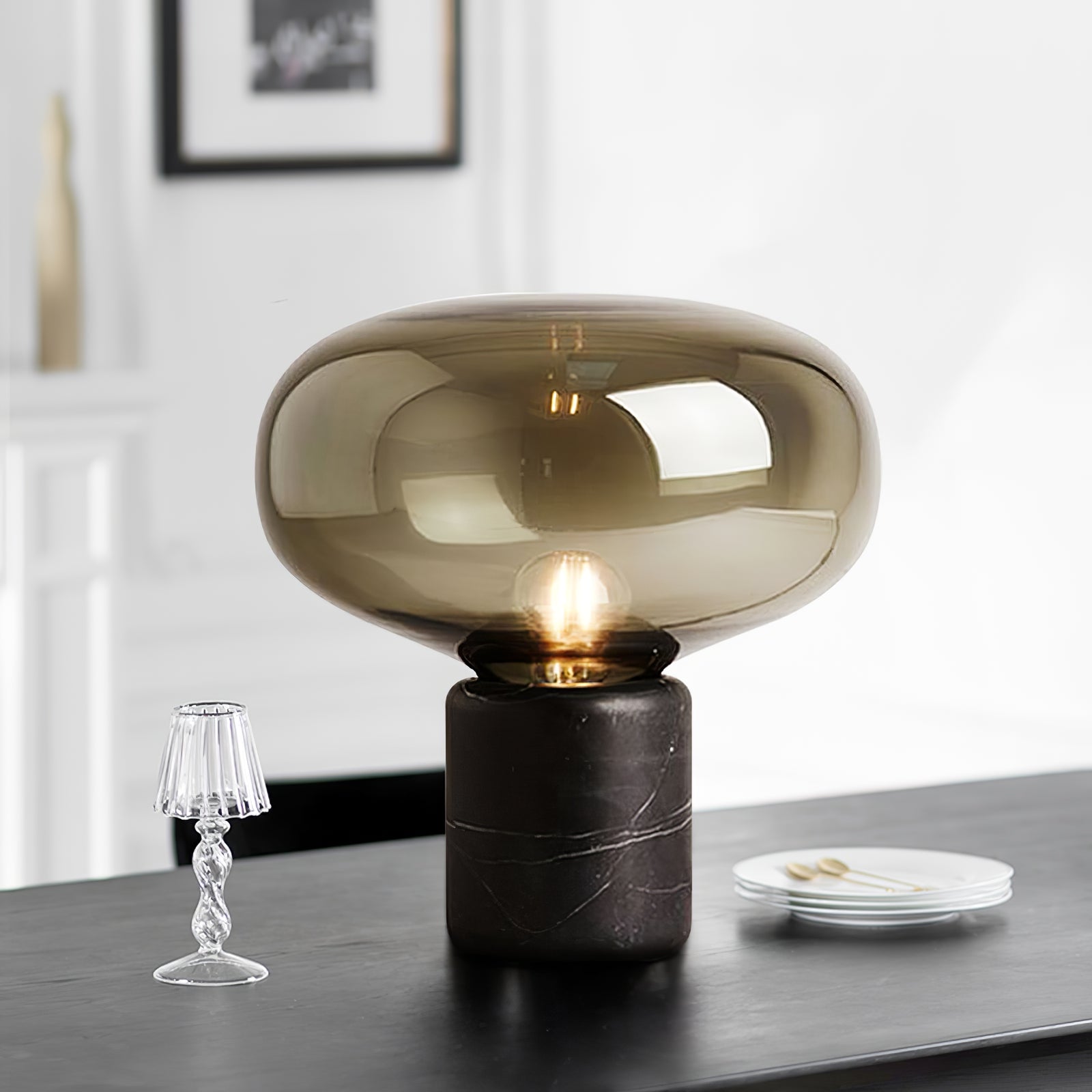 Rova Marble Industrial Table Lamp - Neutral Decor