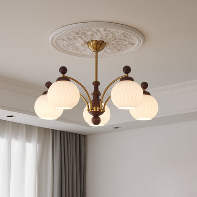 Vedoror Traditional Classic Orb Wood Glass Chandelier